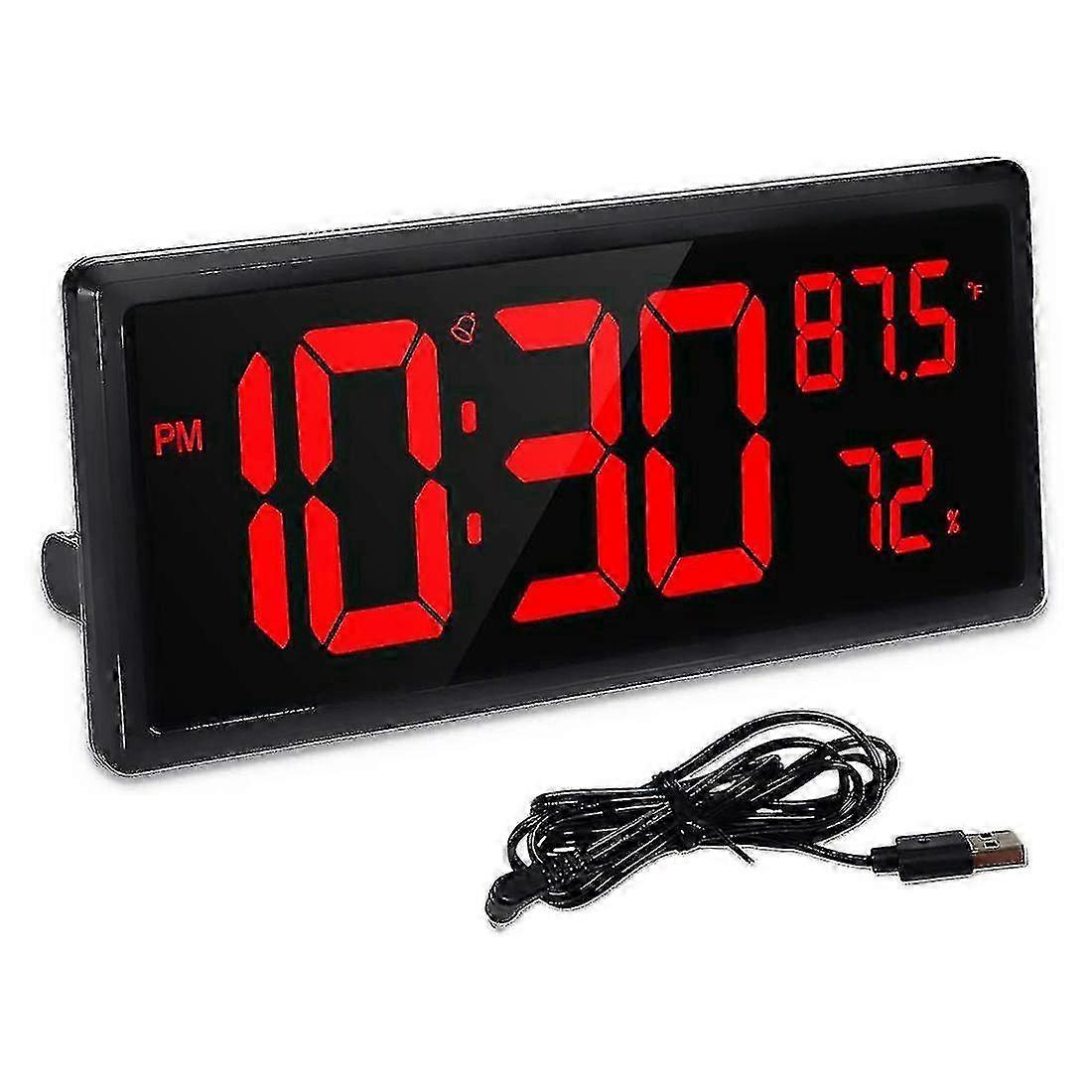 Grande relógio de parede digital, tela de relógio digital com temperatura e umidade, números de led de 14,3 polegadas