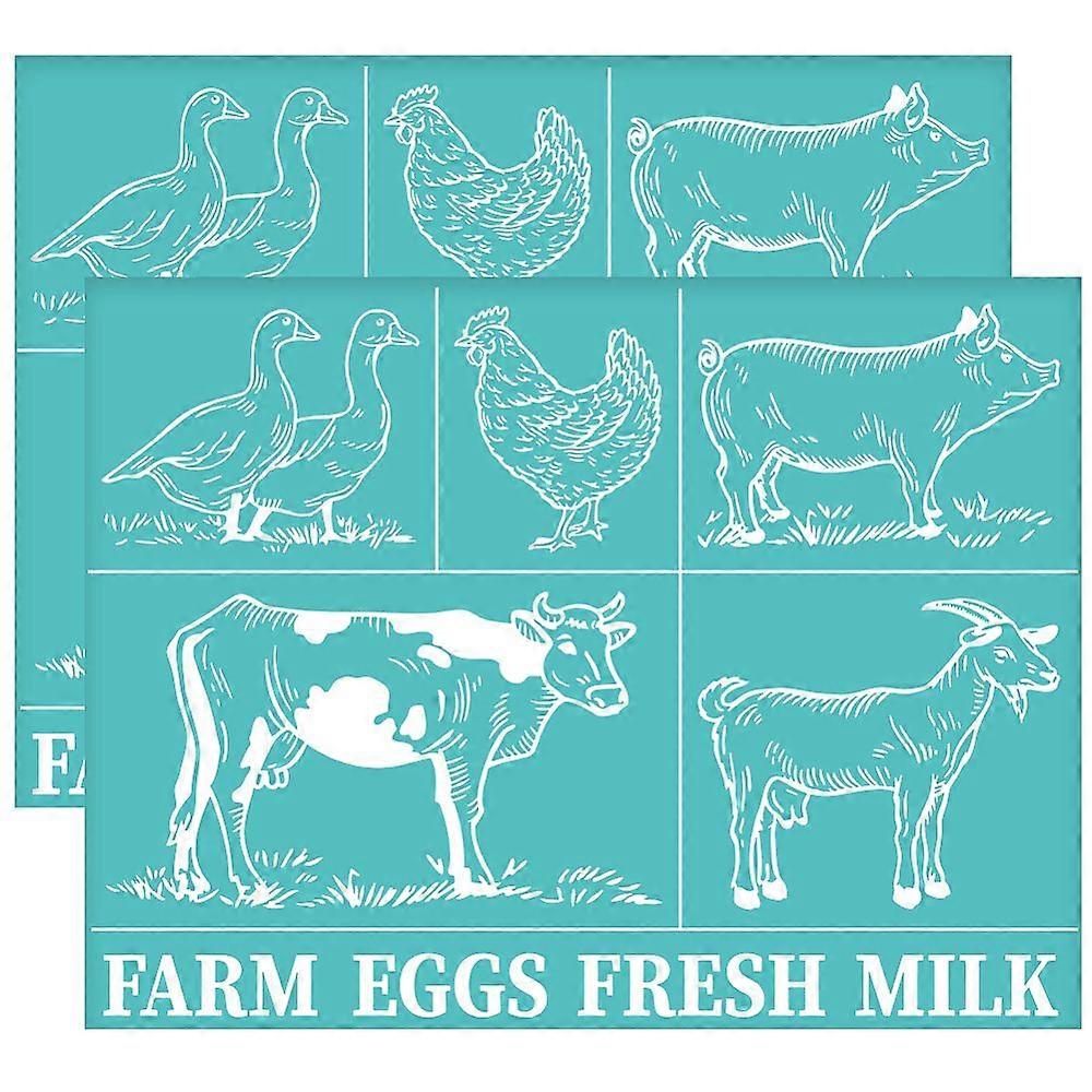 2Pcs 11x8.6 Inch Animal Pattern Self-Adhesive Silk Screen Printing Stencil Farm Theme Silk Screen Stencil Goose Chicken Pig Cow Sheep Reusable Mesh St