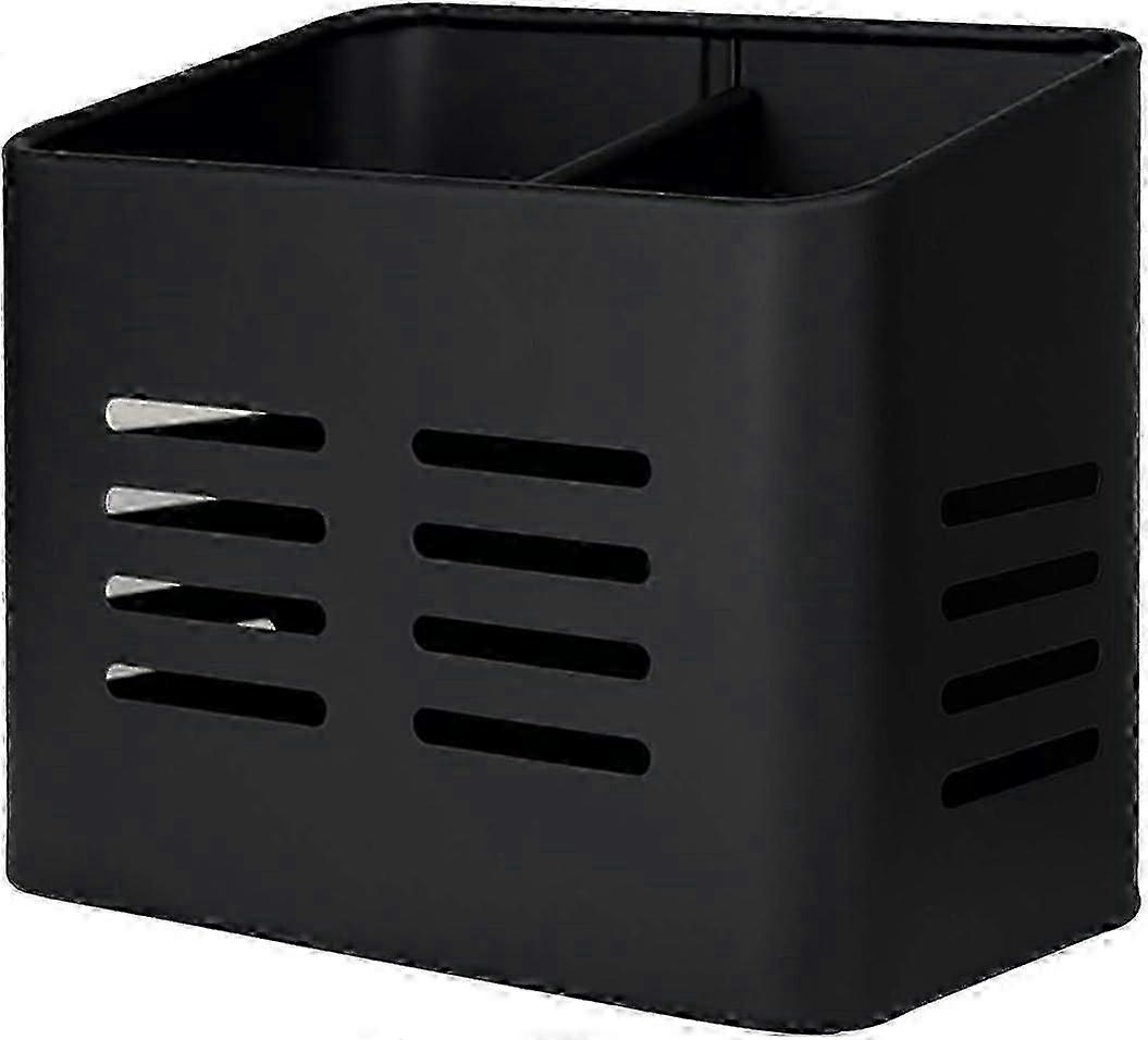 2 مقصورة صندوق أدوات مائدة معدني ، صينية تنقيط أدوات مائدة 9 × 16 × 13.5 سم ، منظم أدوات عمودي لكونترتوب المطبخ والطاولة (أسود)