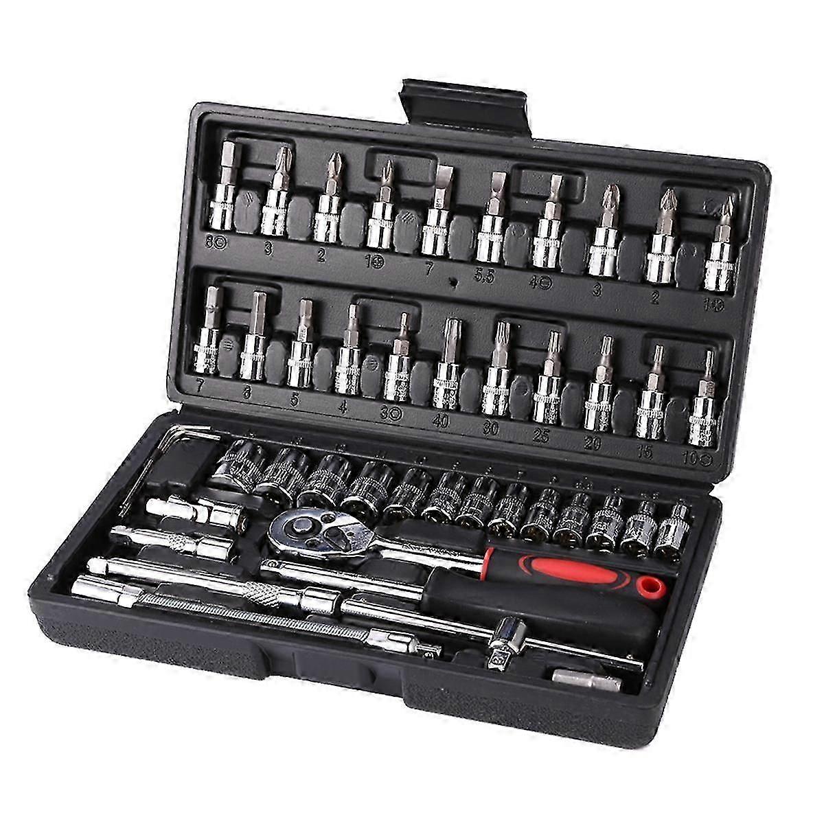 46Pcs Socket Ratchet Car Repair Tool Wrench Set Head Ratchet Pawl Socket Spanner Screwdriver Bike R