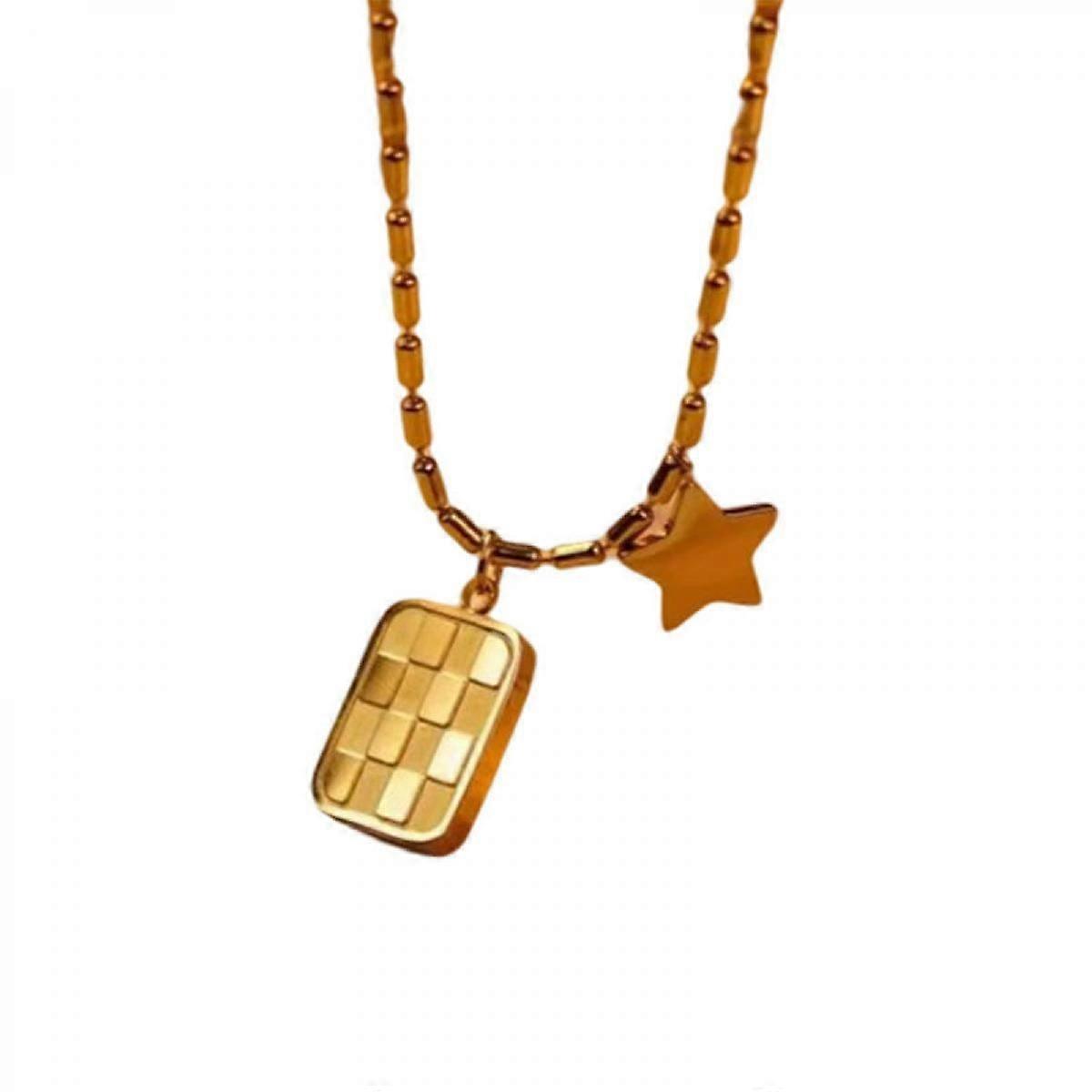 18k Gold Plated Square Checkerboard Necklace