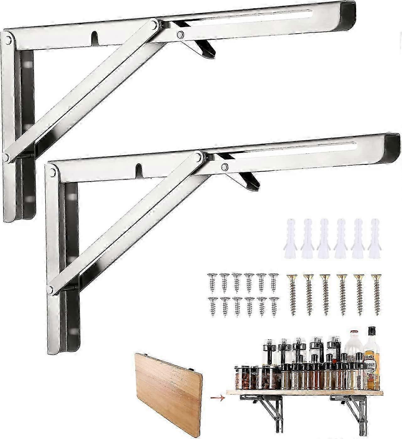 Folding Bracket 350mm, 2 Pieces Stainless Steel Folding Console Bracket, Folding Shelf Brackets Load, Heavy Duty Retractable Folding Console Bracket