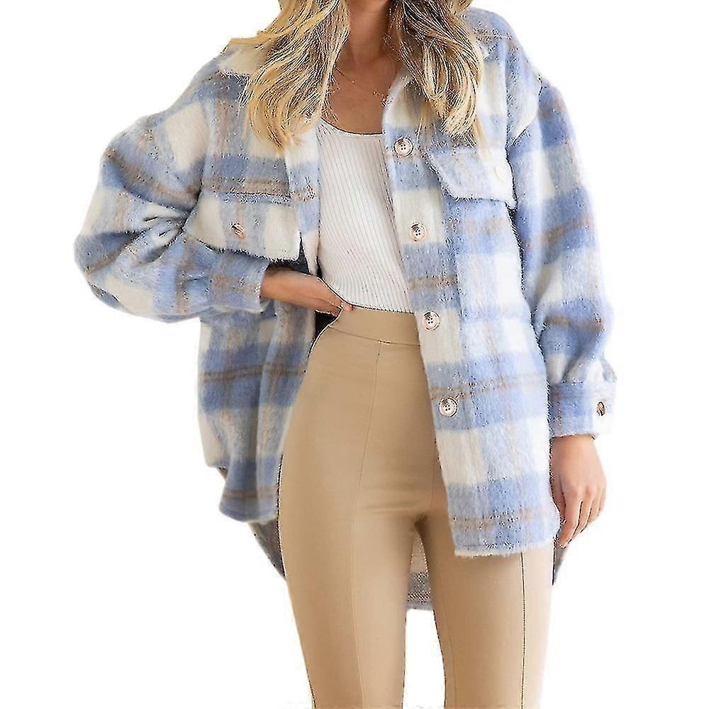 Vinteruldfrakke Casual Plaid Flannel Shacket Jakke Oversized Button Down Langærmet Efterårsskjorte Jakke Frakke Toppe Jakke Kvinder