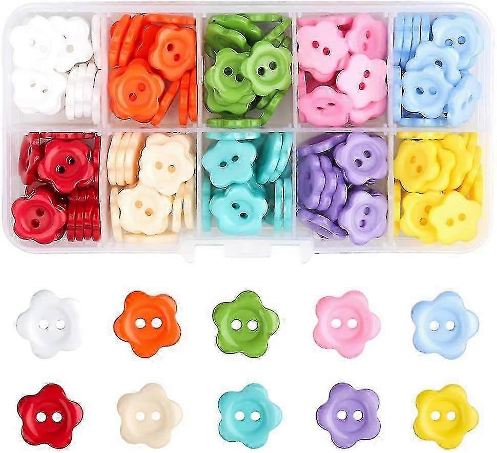 Resin Flower Buttons 2 Hole Colorful Buttons 200pcs Mixed Flower Round Resin Buttons f54