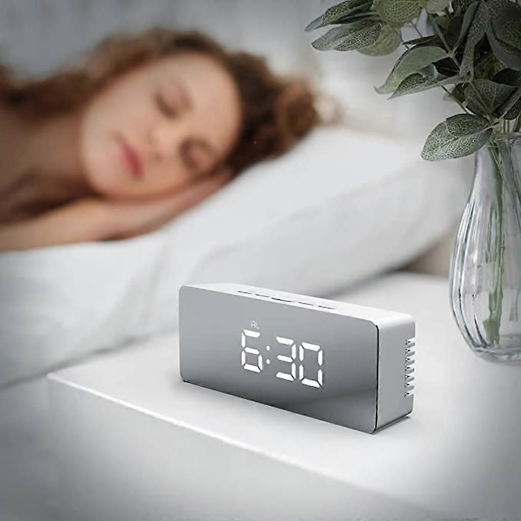 Digital Alarm Clock, Mirror Surface & Large LED Display, Adjustable Brightness Alarm Clock for Home, Office, Travel