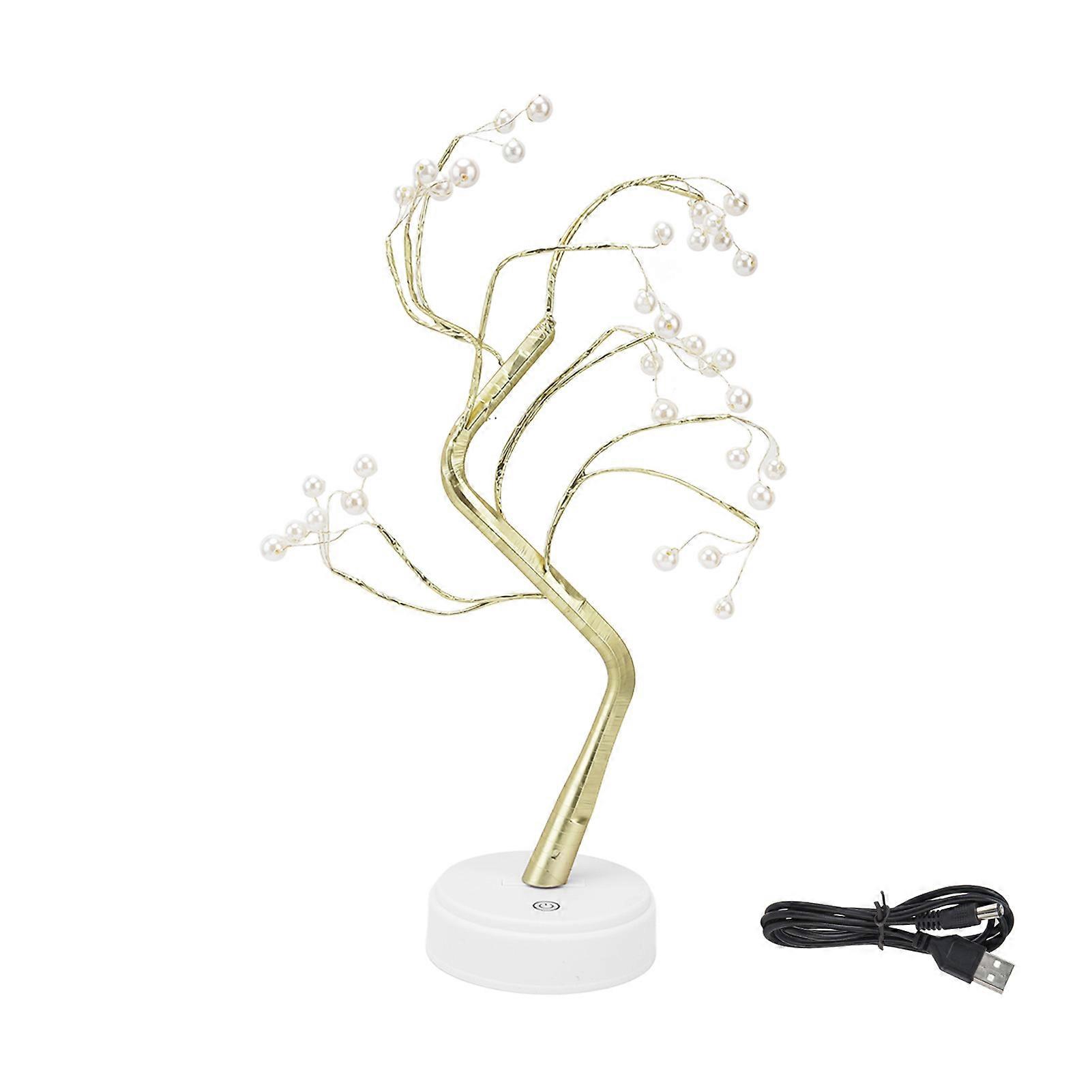 Tabletop Bonsai Tree Lamp Adjustable Use Stable Night Light with Copper Wire USB Cable for Home Christmas Office36L Pearl