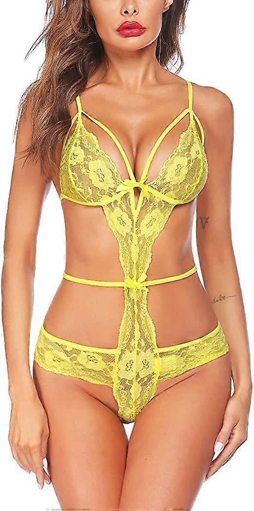 الملابس الداخلية للنساء مثير سيور قطعة واحدة بيبي دول ميني بودسوت أصفر M