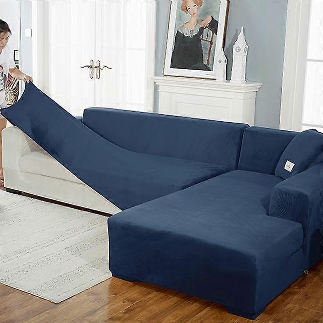 Funda de sofá de terciopelo de lujo en forma de L, color liso, elástica, antipolvo, apta para mascotas