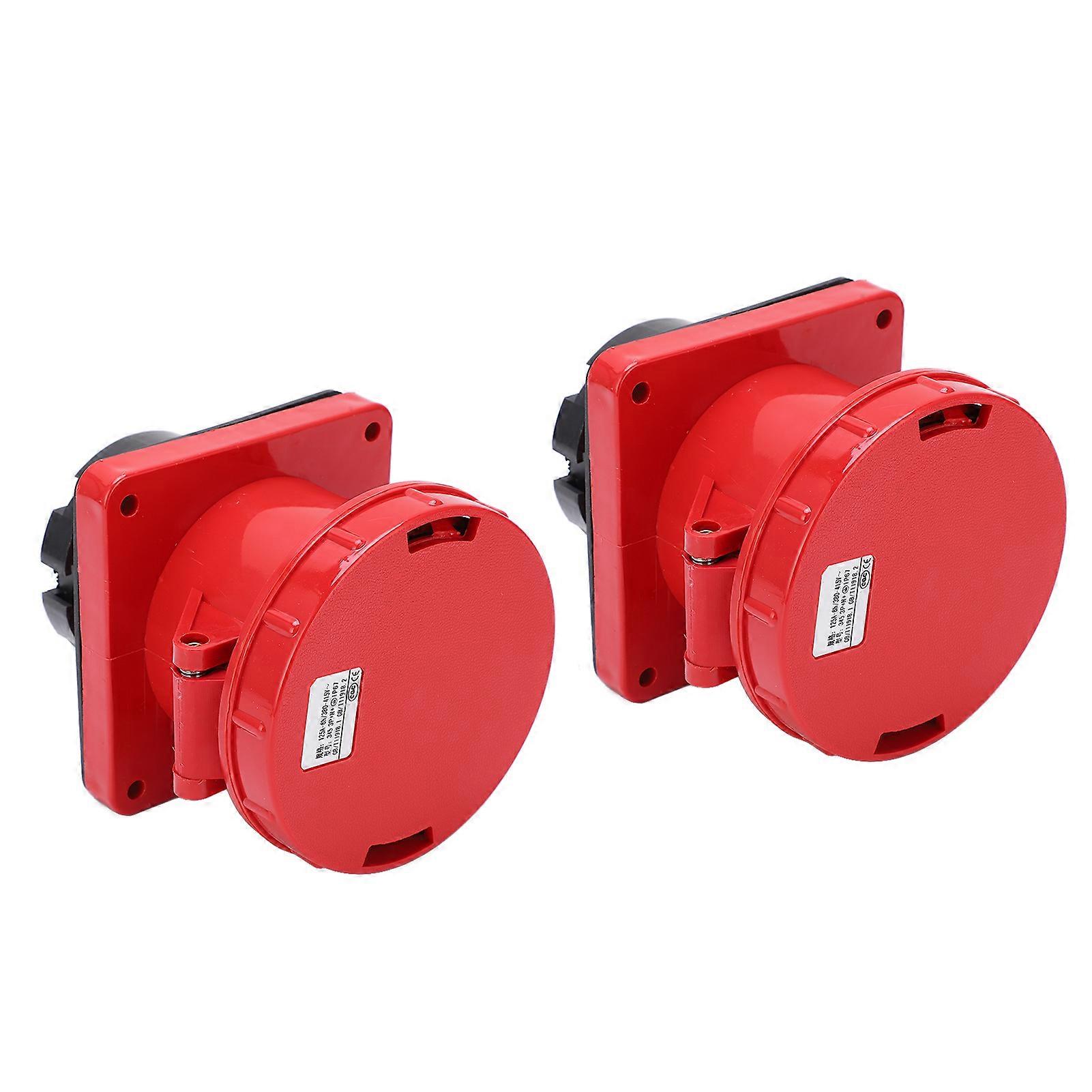 Set of 2 straight industrial sockets 125 A, three-phase, IP67, waterproof, flush mounting, 380-415 V (3P+N+E, 5 pins)