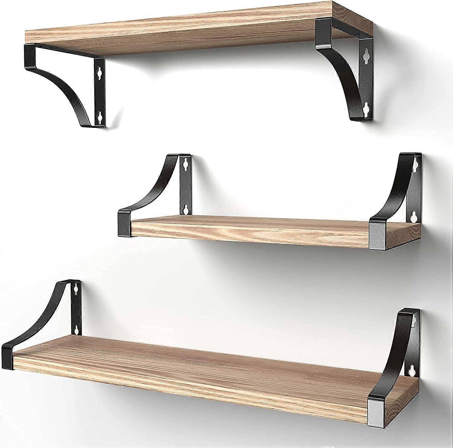 Rustic Floating Shelves for Kitchen, Living Room, Solid Wood Textures Sturdy Construction Set Of 3