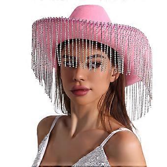 Rollkrempen Hut für Braut Brautjungfer Elegante Quasten Strass Cowgirl Hut Party Kostüm Halloween Dress Up Hut Stil 8