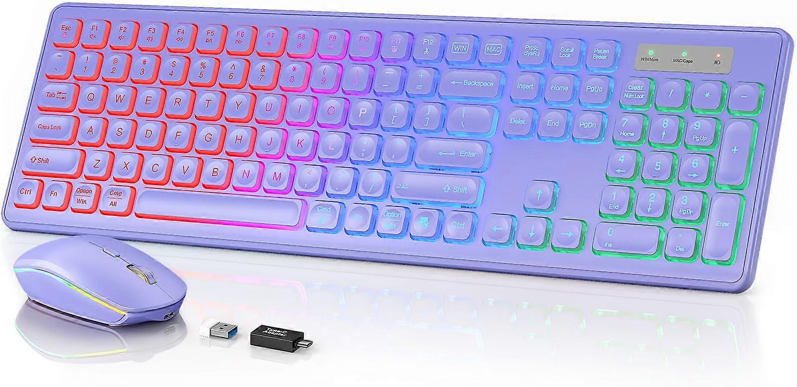 Backlit Quiet Wireless Keyboard and Mouse Combo for Computer