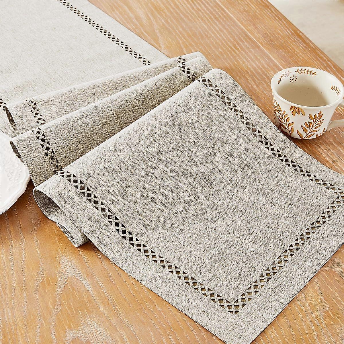 Burlap Style Rustic Geometric Hollow Table Runner 13 x 90 Inch for Dresser and Home Decor