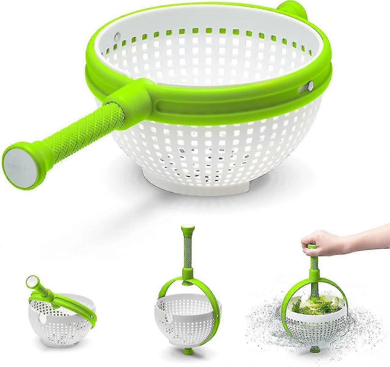 Collapsible Vegetable & Fruit Salad Spinner - Non-scratch Rotating Water Drainer Basket Kitchen Strainer
