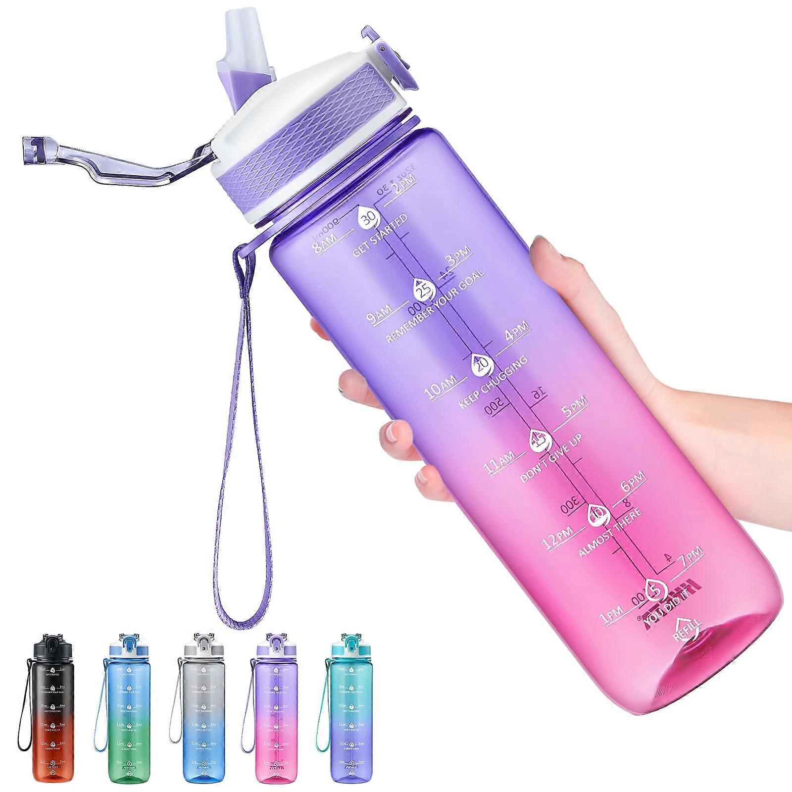 Hyeta 32oz Water Bottles With Straw, Leak-Proof Durable Hydration Bottle With Timing Markings For Hydration Schedule