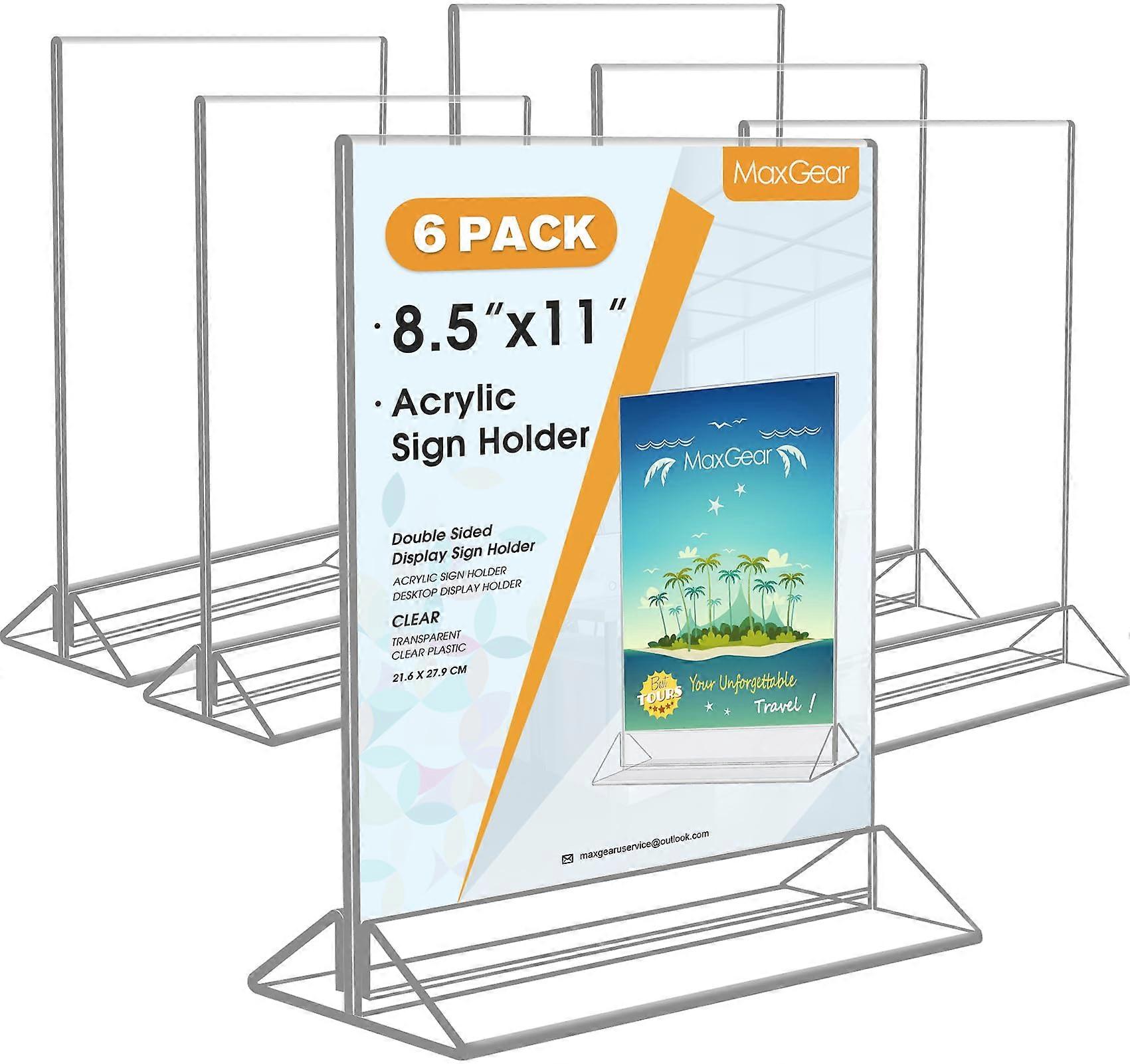 8.5 X 11 Acrylic Sign Holder 6-Pack, Clear Double-Sided Display Stand for Vertical Menu Flyers, Table Paper Holder for Restaurants and Offices