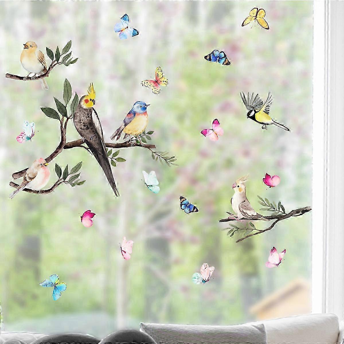 Summer tree branches double-sided Windows Bird window decals Crash glass Windows door window stickers