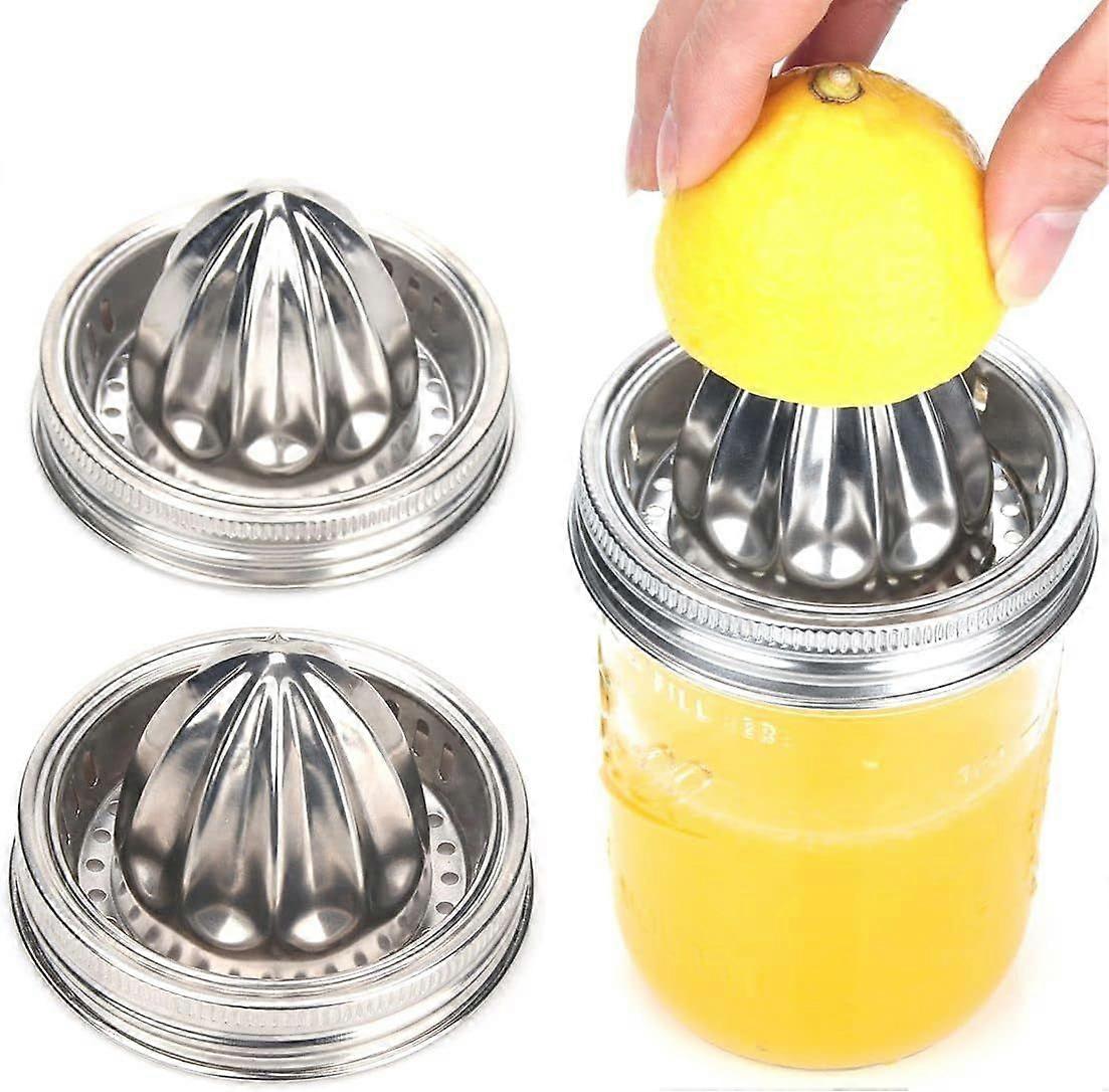 Mason Jar Stainless Steel Juicer Lid 2Pcs, Citrus Reamer for Wide Mouth Mason Jar Lemon Juicer Manual Citrus Juicer