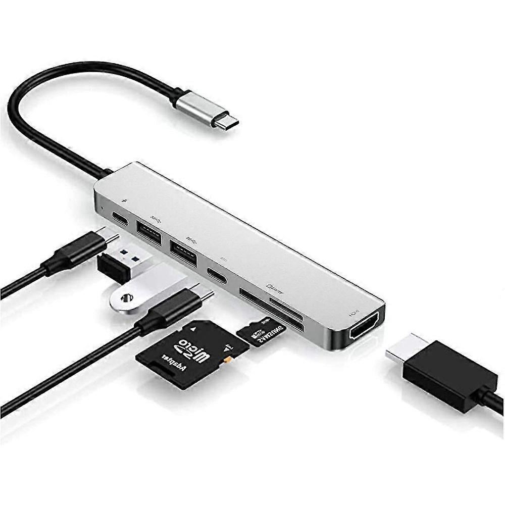 دونجل محول محور USB C مع 4K 60hz HDMI ، توصيل الطاقة 87 واط ، 2 منافذ USB وقارئ بطاقة SD / TF YIX