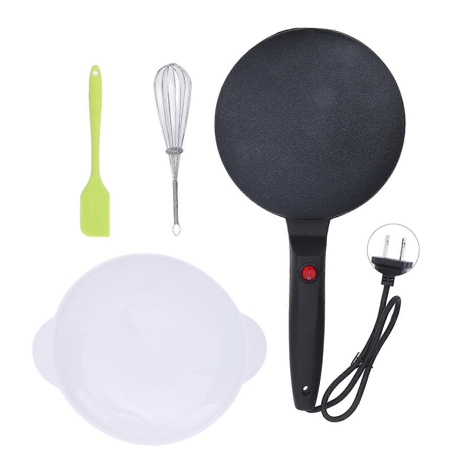 Electric 8 Inch Automatic Temperature Control Non Stick Long Handle Instant Crepe Maker with Silicone Spatula Egg Whisk