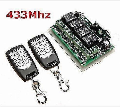 433mhz Wireless Dc 12v 4ch Channel Remote Control Long Distance Rf Relay Switch 2 Transmitter +1 Receiver For Garage Door