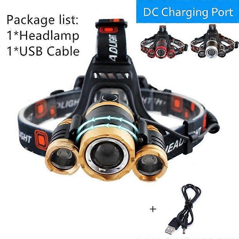 3 * Xml T6 Zoom Led Vanntett Hodelykt Drevet Av 18650 USB Oppladbar Sensor Hodelykter Logg På |Forene