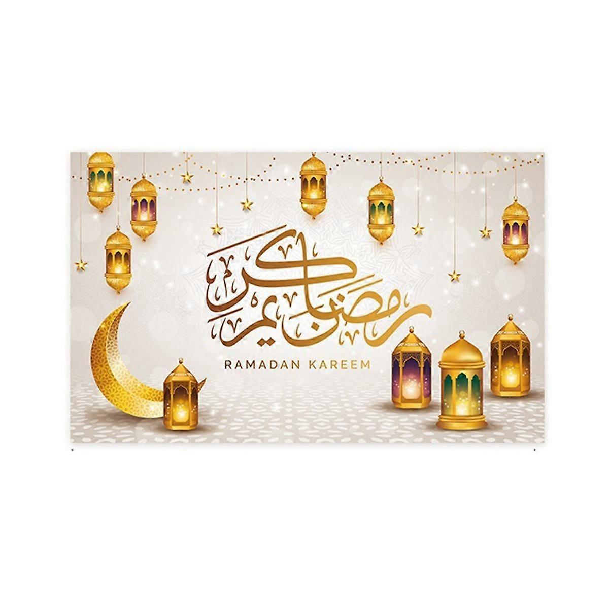180x110cm Ramadan Festival Decor Hanging Flag Moon Row of Lights Holiday Party Photography Background Cloth,E