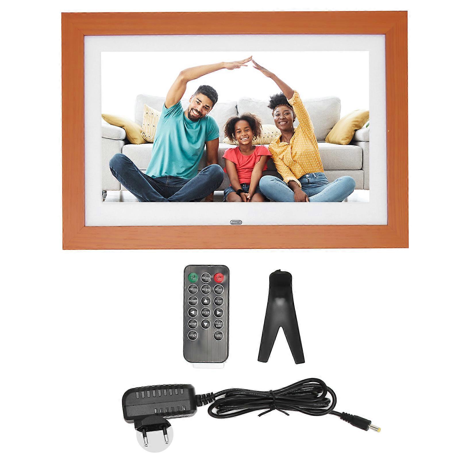 Wood Picture Frame 10.1 Inch HD IPS 1024x600 Smart Digital Photo Album with Remote Control 100‑240V EU Plug