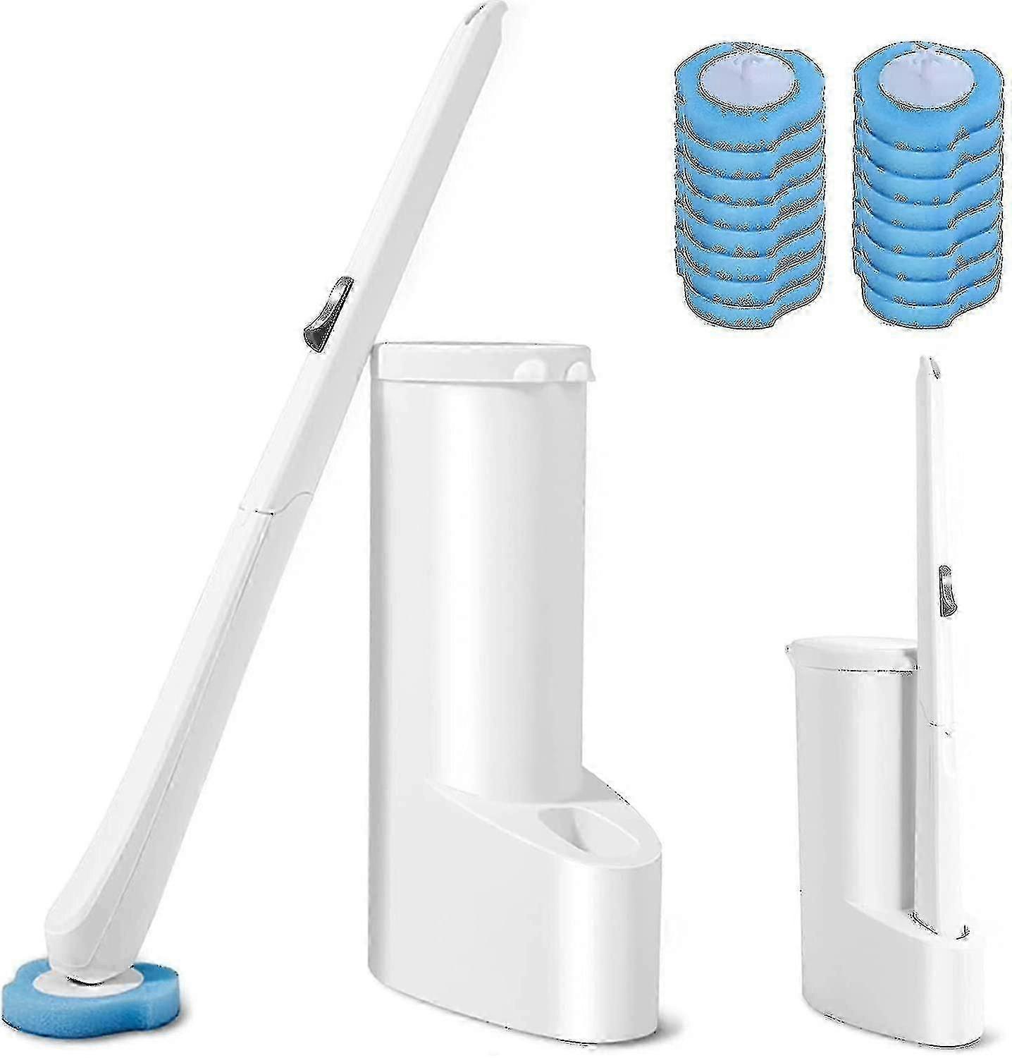 Disposable Toilet Brush And Holder Toilet Brush Set, Bathroom Toilet Brush With 16 Sponge Cleaning Heads, Long Handle Cleaning Stick, Suitable For Hot