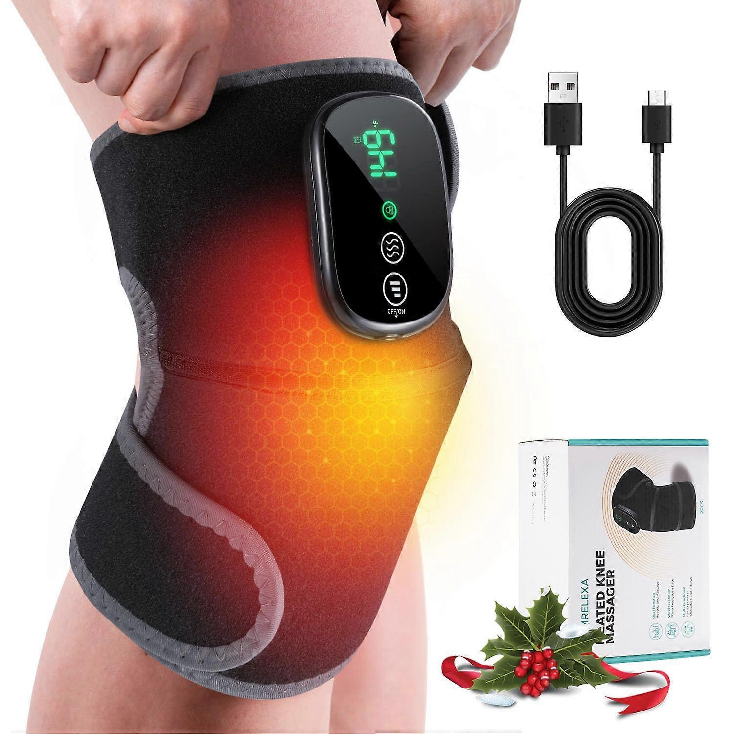 Heating Pad for Knee, 3 in 1 Heated Knee Brace with 5 Massage Modes, Adjustable Size, Gift for Dad and Mom