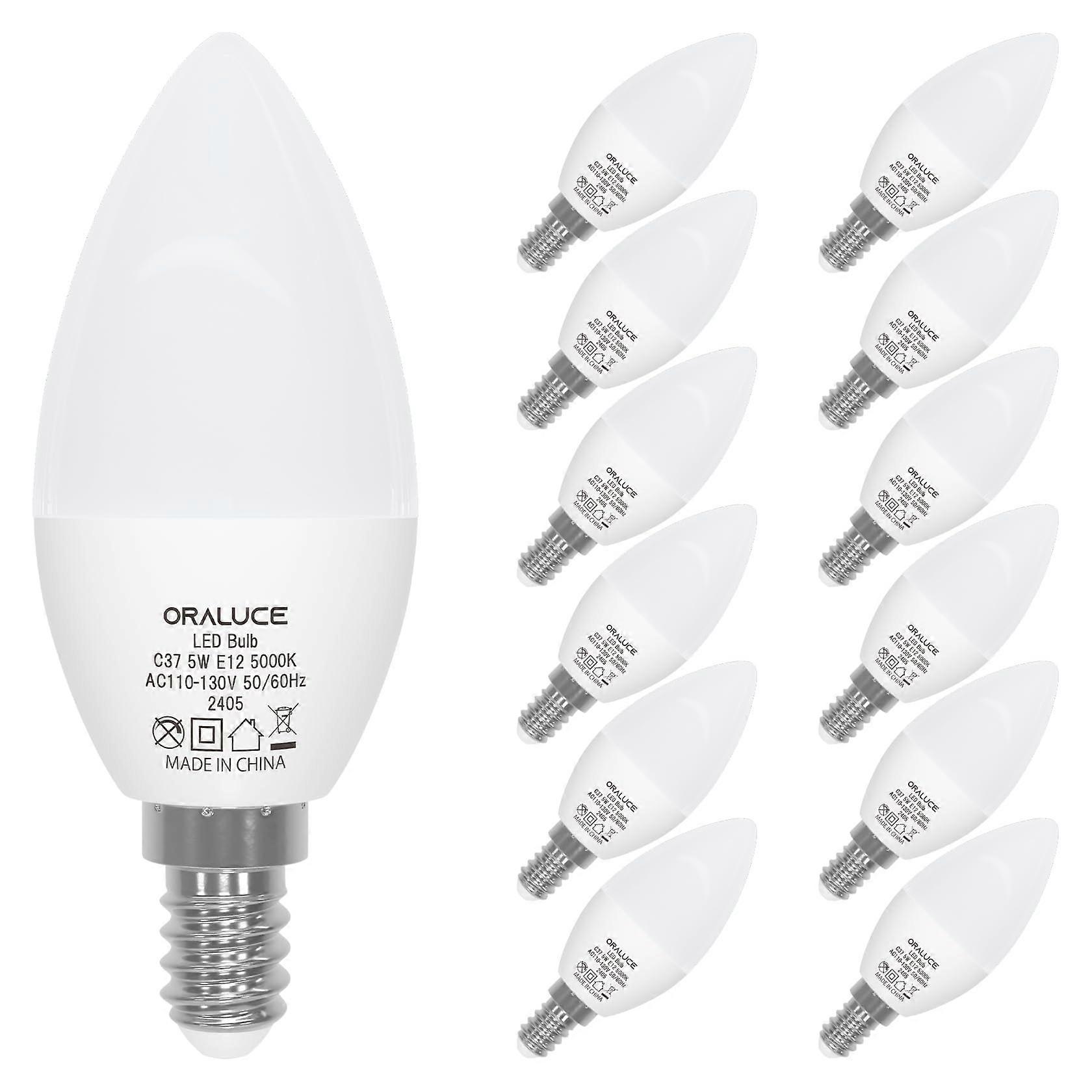 E12 LED Bulb 40 Watt Equivalent, 5000K Daylight White Candelabra LED Light Bulbs 12 Pack