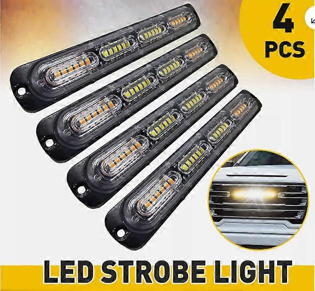 4x 24 LED-bärnstensfärgade blinkande stroboskoplampor för grill, ljusramp för lastbil