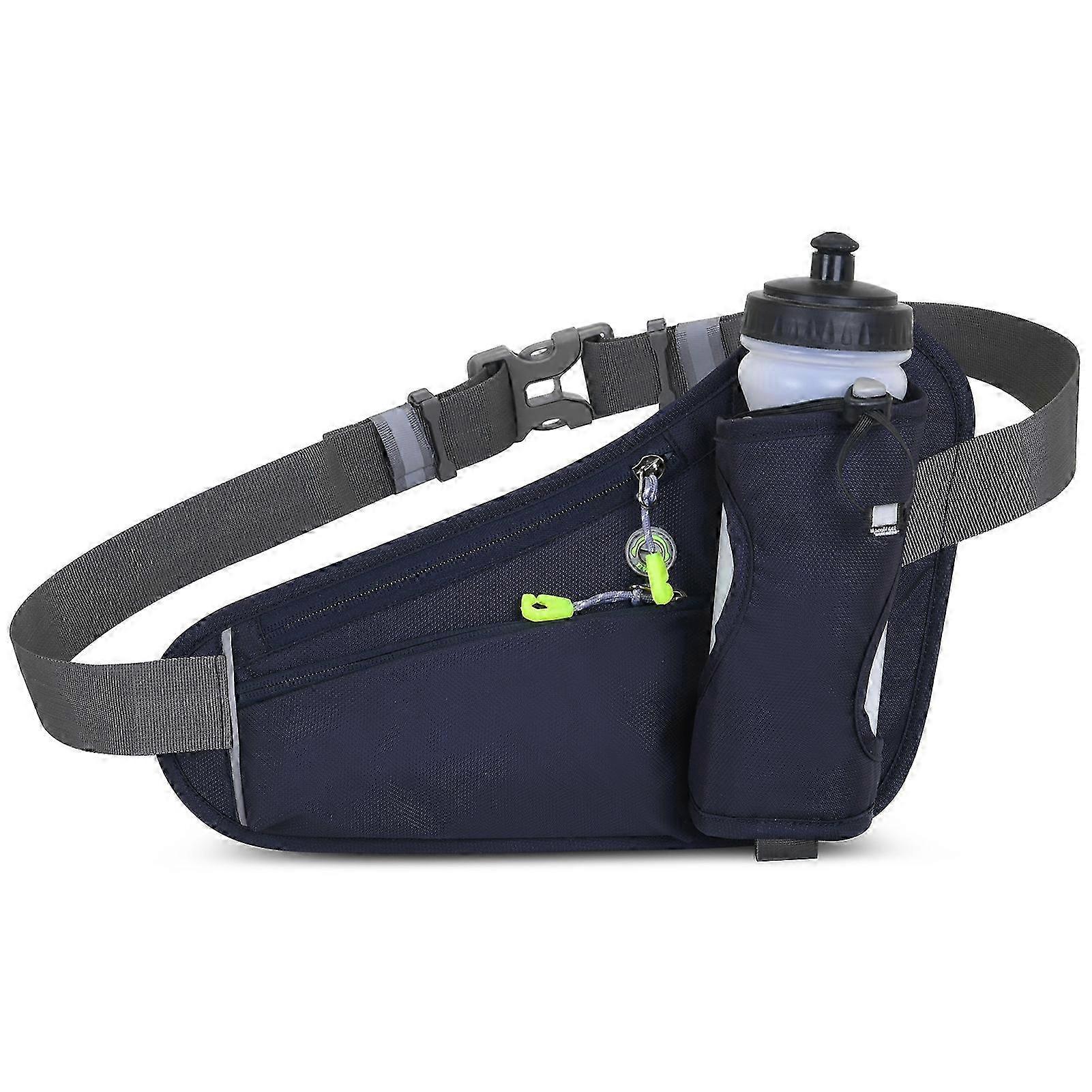ランニングサイクリングハイキング用のウォーターボトルホルダー付きスポーツハイドレーションベルト-ダークブルー