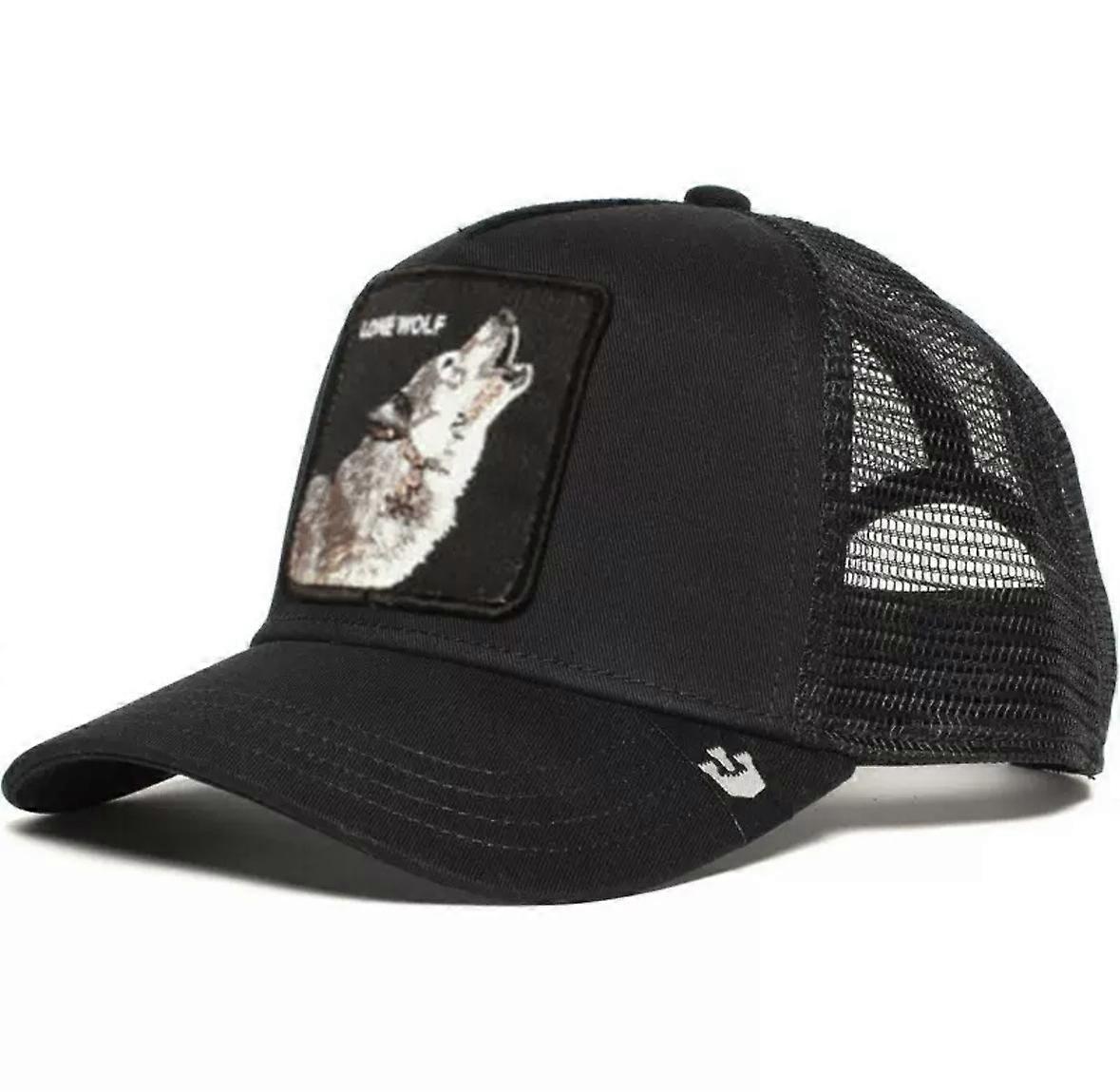 Animal Baseball Cap, Sunscreen Mesh Embroidered , Lone wolf Black