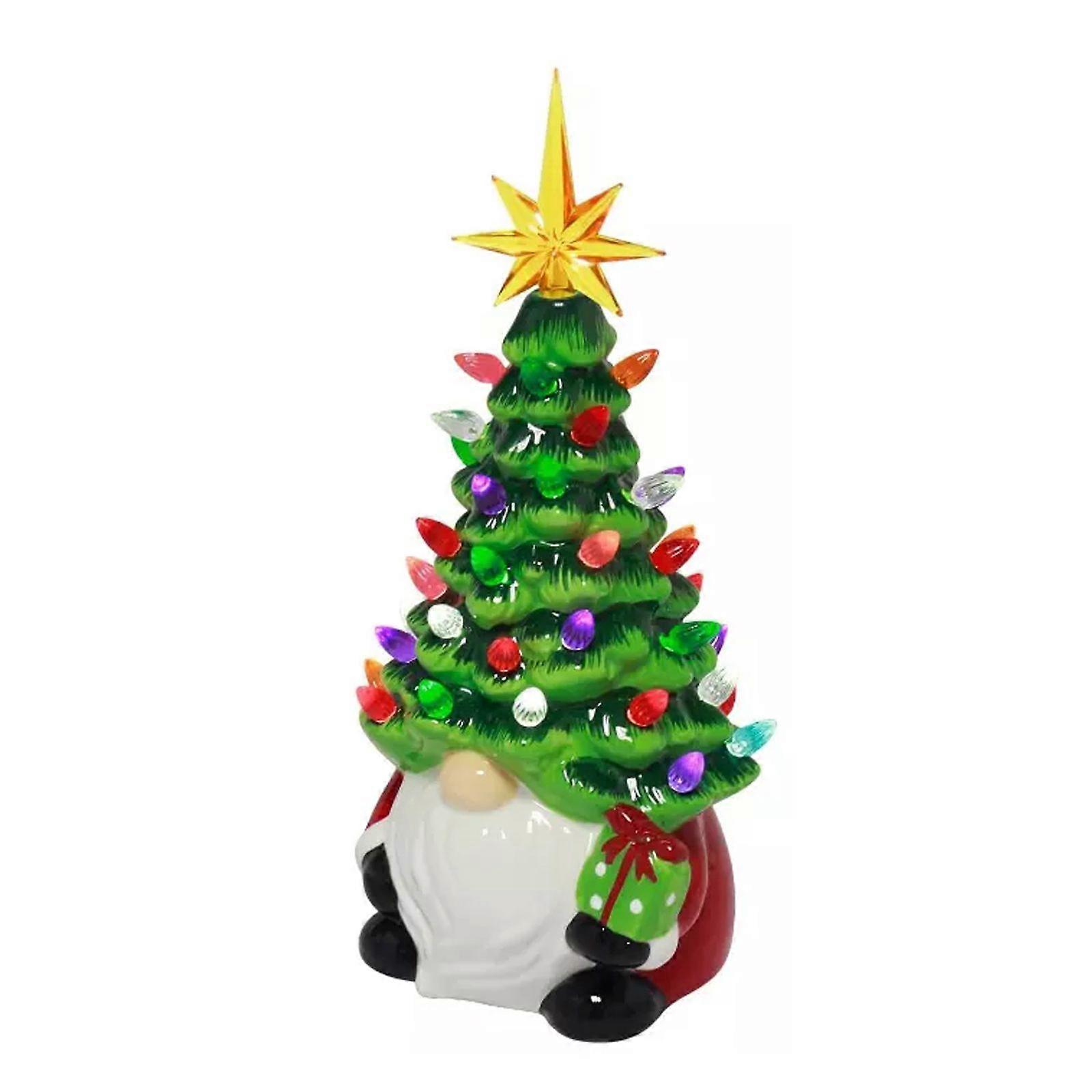 12" Lighted Gnomes Ceramic Christmas Tree with 46 Multicolored Lights