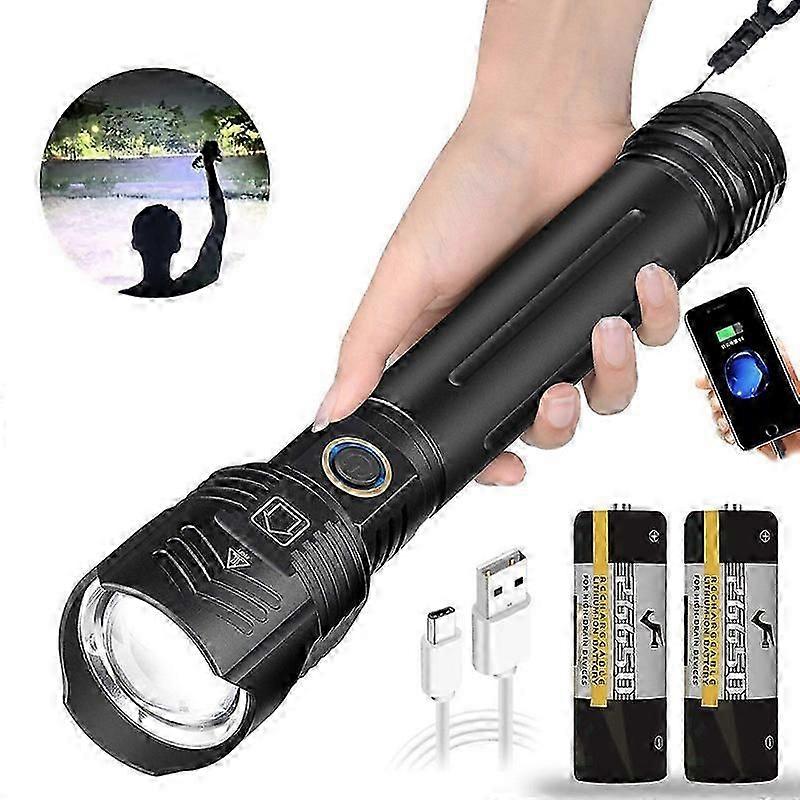 Xhp160 Strong Light Flashlight, Type-c Charging With Output And Input Zoom P160 Flashlight