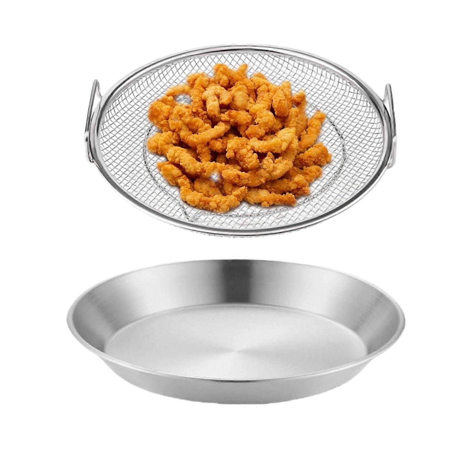 Deep Fried Oil Drying Rack Stainless Steel Mesh Filter Basket with Tray