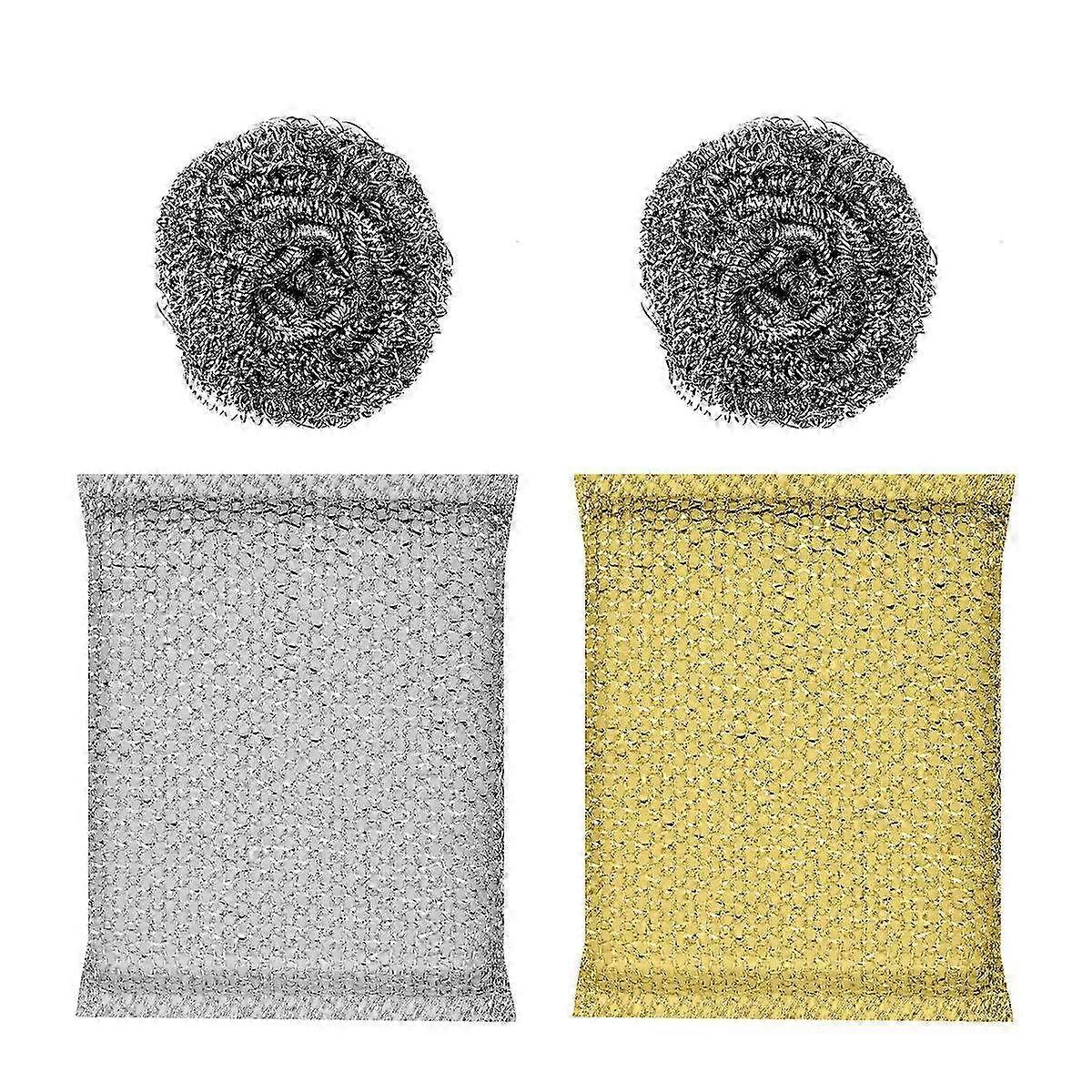 BESTOMZ 2 Sponges and 2 Steel wools Pan Pot Brush Dish Washing Sponge Scrub Set Random Color