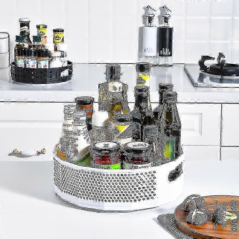 360° Rotatable Plastic Kitchen Spice Rack - 22.5x6.5cm - White