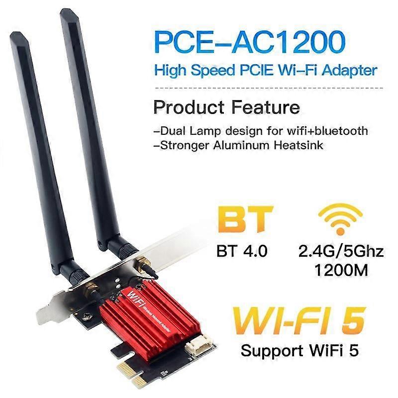 WiFi 5 PCI-E Wireless Adapter Netzwerkkarte AC1200 Dualband 2,4G / 5GHz 802.11AC für Bluetooth 4.0 Desktop