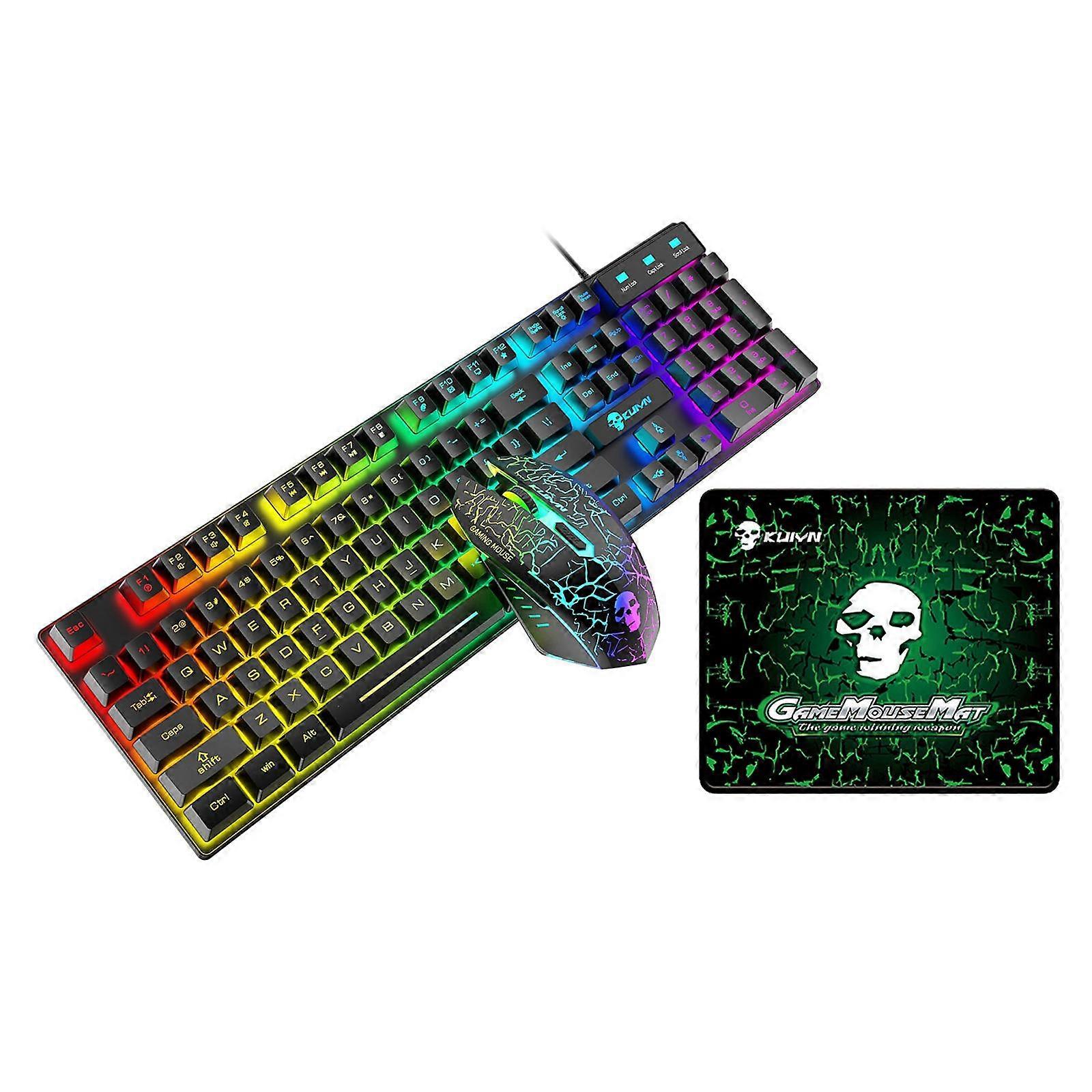 Wired RGB Backlit Keyboard Mouse Kit Rainbow LED for Laptop Uses