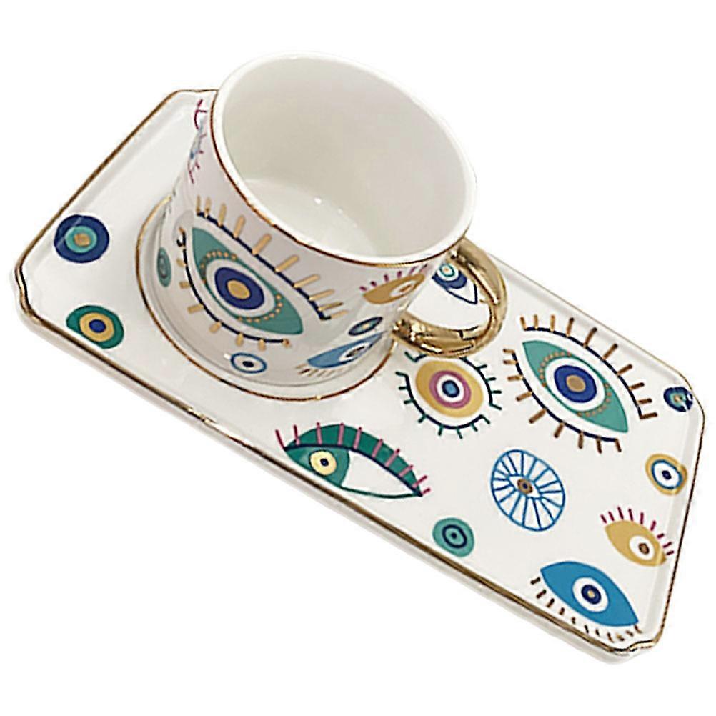 Stylish Ceramic Mug Set with Saucer – Multi Functional Drinking Cup for Home or Office Use, Safe & Smooth Edges, Decorative Design