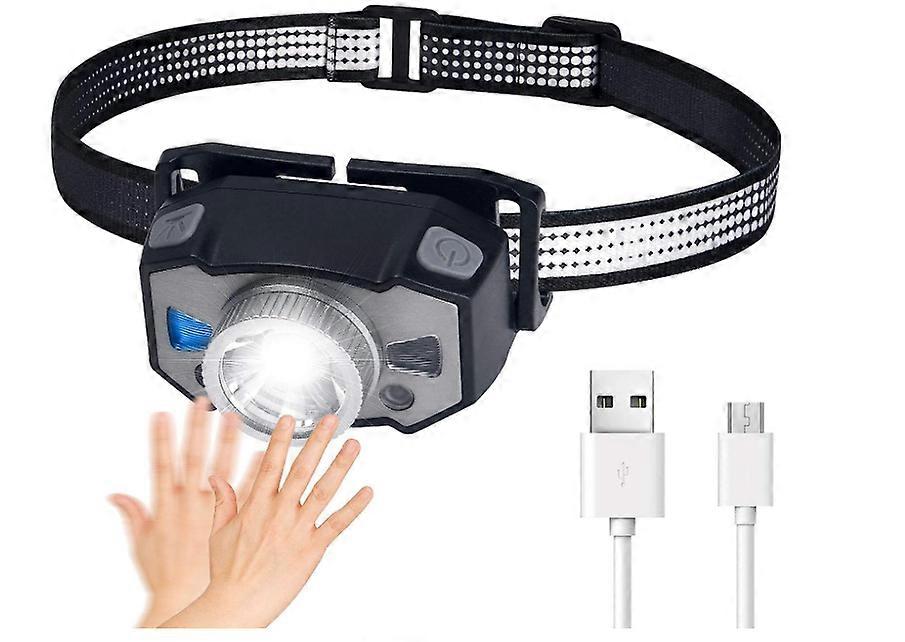 LED Head Torch, Ultralight COB Headlamp with 8 Modes, IPX5 Waterproof Motion Sensor Headlight(Black)