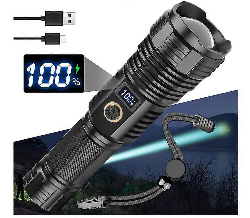 Torches LED Super Bright Rechargeable, Flashlight 20000 Lumens XHP70 Torches Battery Powered, IP65 Waterproof, 5 Light Modes(Black)