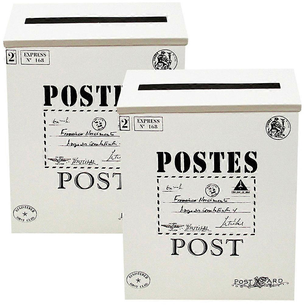 Wall Mounted Mailboxes Vintage Iron Post Box Home Use Rectangular White 2Pcs