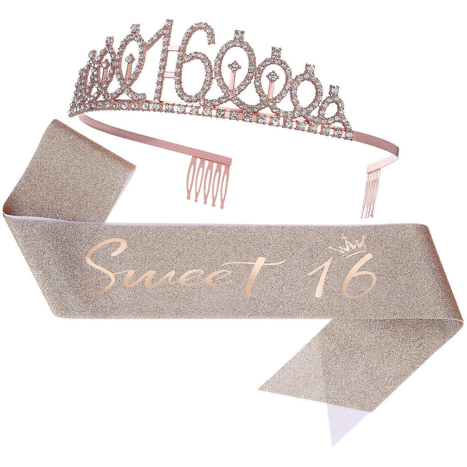Birthday Tiara and Sash Set Elegant Headband with Crown and Gold Alloy Design for Party Decorations