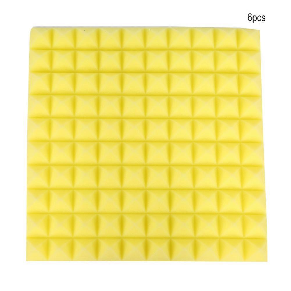 Lot de 6 coussinets insonorisants en mousse de coton en forme de pyramide, 50 x 50 x 5 cm (jaune)