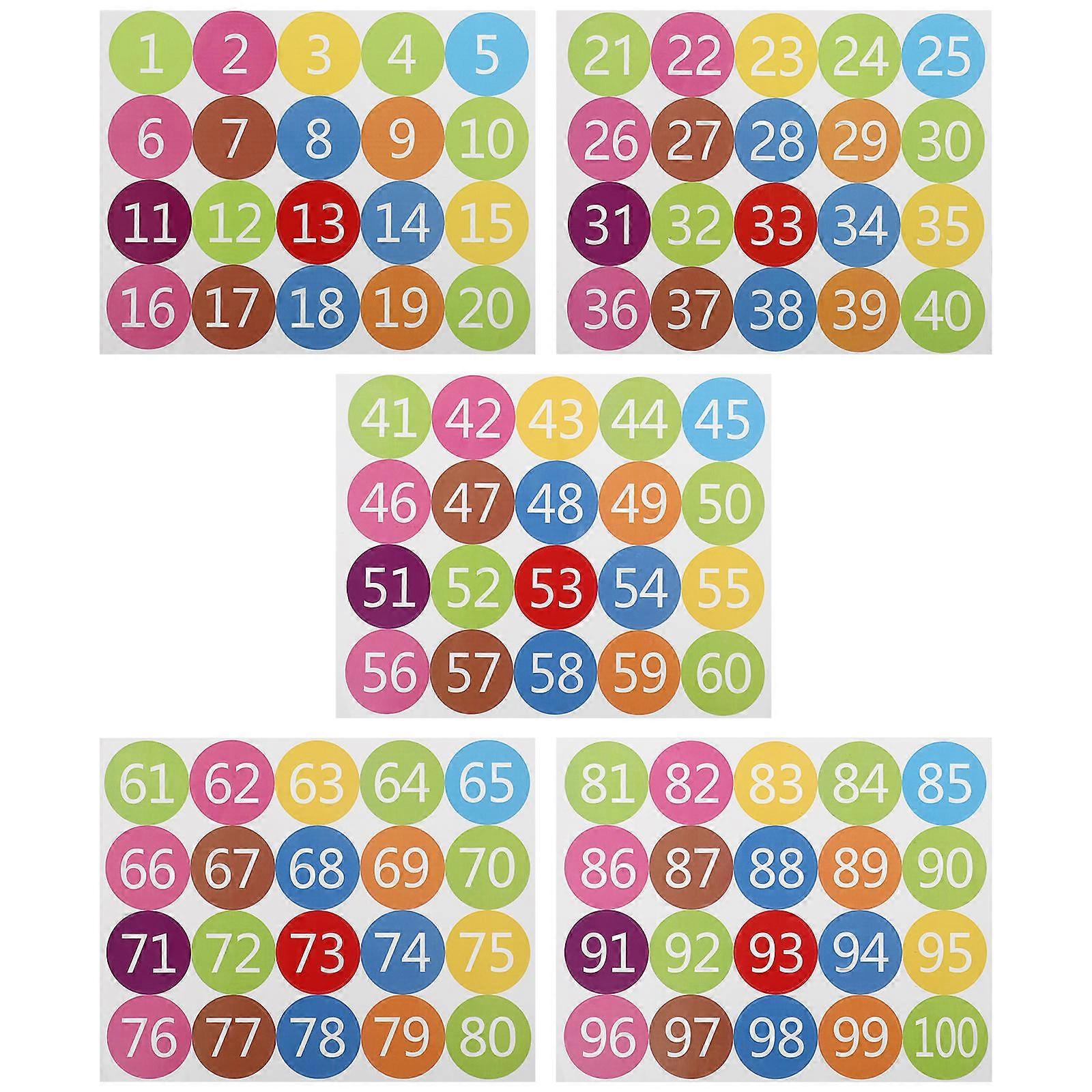 Colorful Round Number Stickers   5 Sheets for Wall Decoration, DIY Crafts, Wrapping and Item Labeling