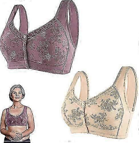 Front Closure Bra with Snaps - 2pcs, Comfortable & Convenient, Wide Shoulder Straps, Cotton Material