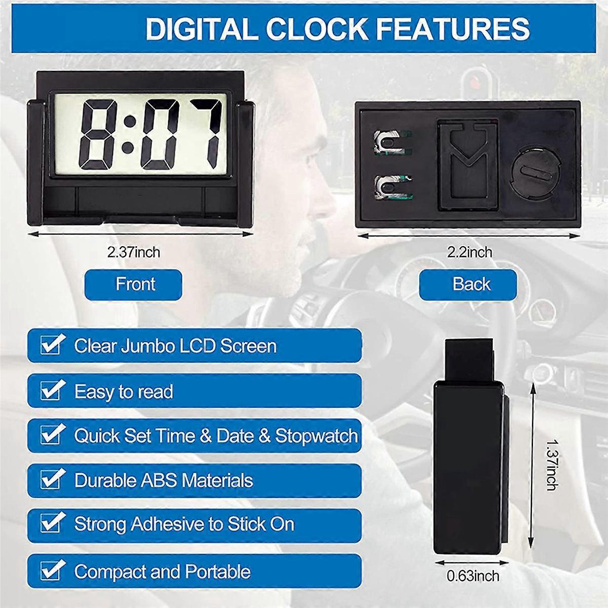 4X Small Digital Car Dashboard Clock Battery Operated Big Clear LCD Time Display for Automotive, Mot